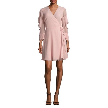 H Halston Flutter-Sleeve Wrap Dress