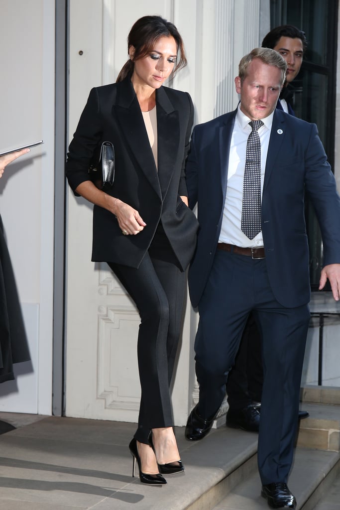 Victoria Beckham Matching With Her Mum in Black Trouser Suit