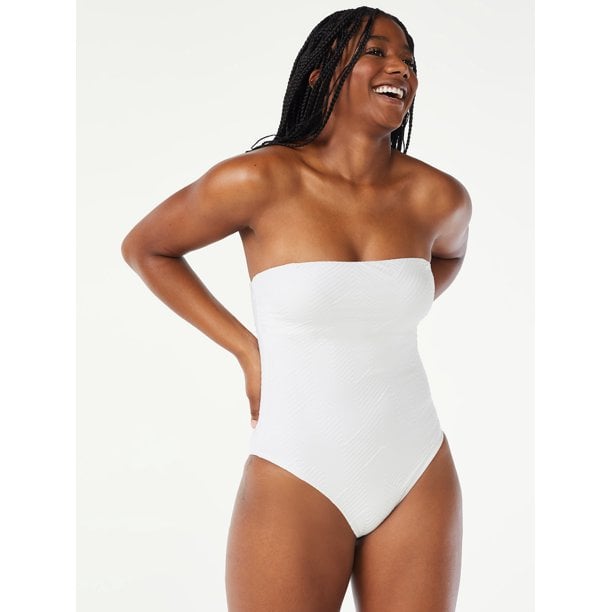 Love & Sports Textured Strapless One-Piece Swimsuit