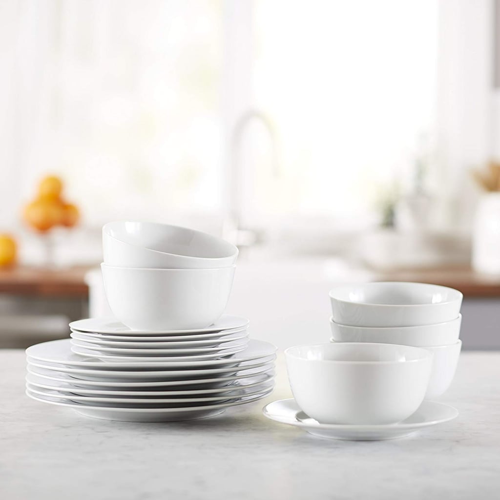 AmazonBasics 18-Piece White Kitchen Dinnerware Set