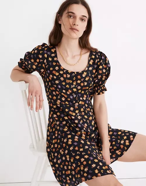 Madewell Smock-Sleeve Button-Front Mini Dress