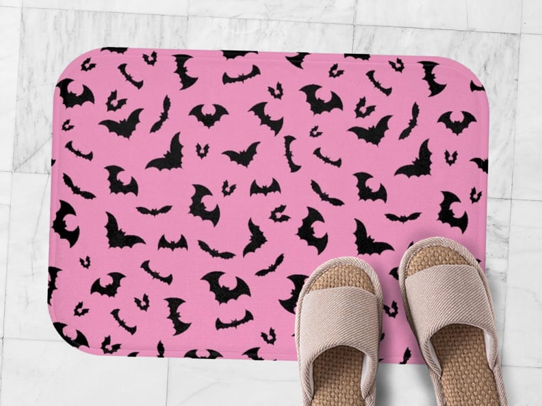 Pastel Goth Pink With Flying Bats Decorative Bath Mat