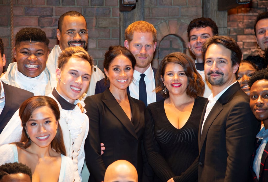 August: Meghan and Harry attend a gala charity performance of Hamilton and pose with the cast and crew.