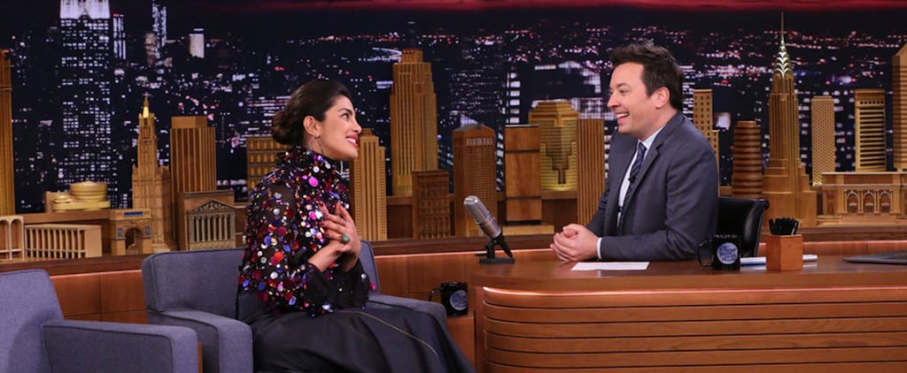Priyanka Chopra Sequin Top and Clear Heels on Jimmy Fallon
