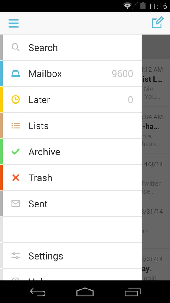 Mailbox for Android — Menu Drawer