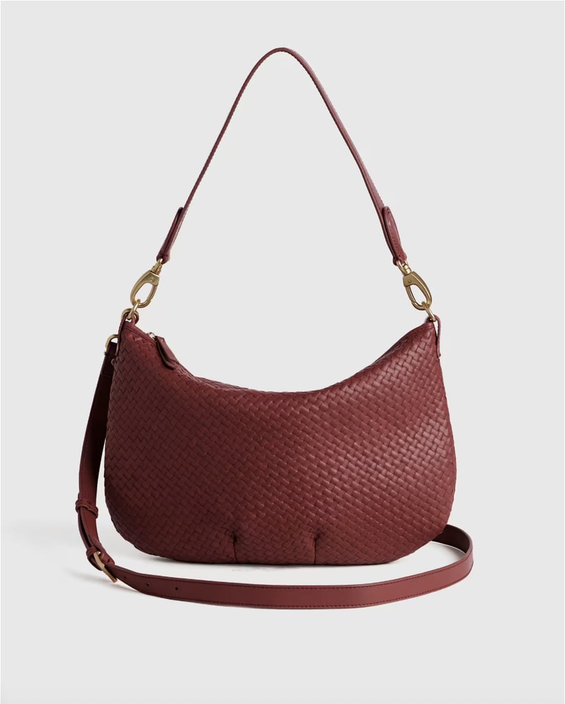 Quince Italian Leather Convertible Crescent Handwoven Shoulder Bag