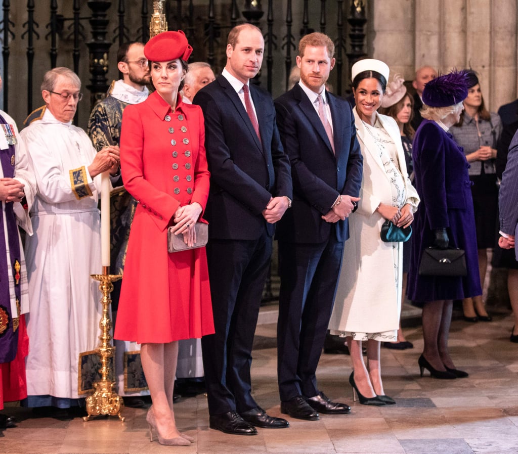 Kate, William, Harry, and Meghan stood together at Commonwealth Day service in March 2019.