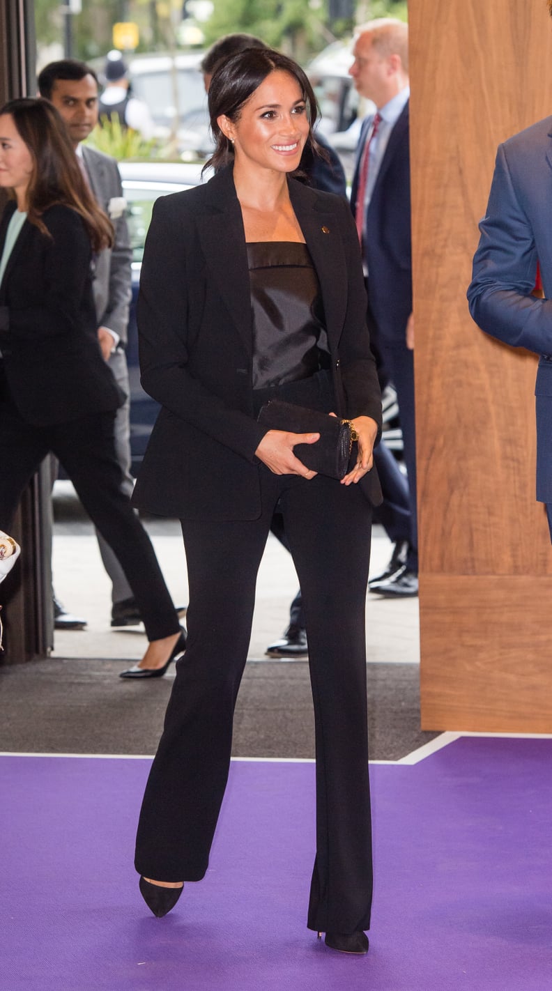 Meghan Markle Fall Outfit Idea: A Silk Top and Pantsuit