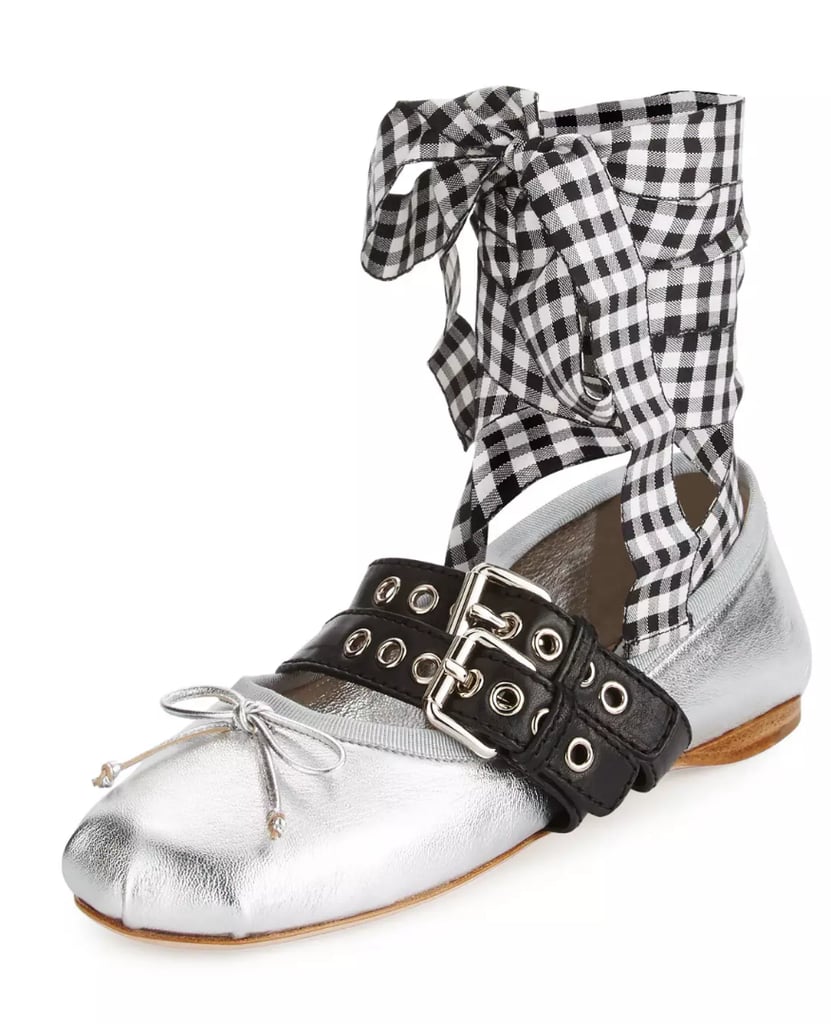 "Thankfully Fashion's obsession with flats continues into the Fall, and Miu Miu's Belted Ballerina Flats ($620) come with a statement-making design that makes even your beat-up boyfriend jeans look infinitely more stylish. Sign me up!" — HWM