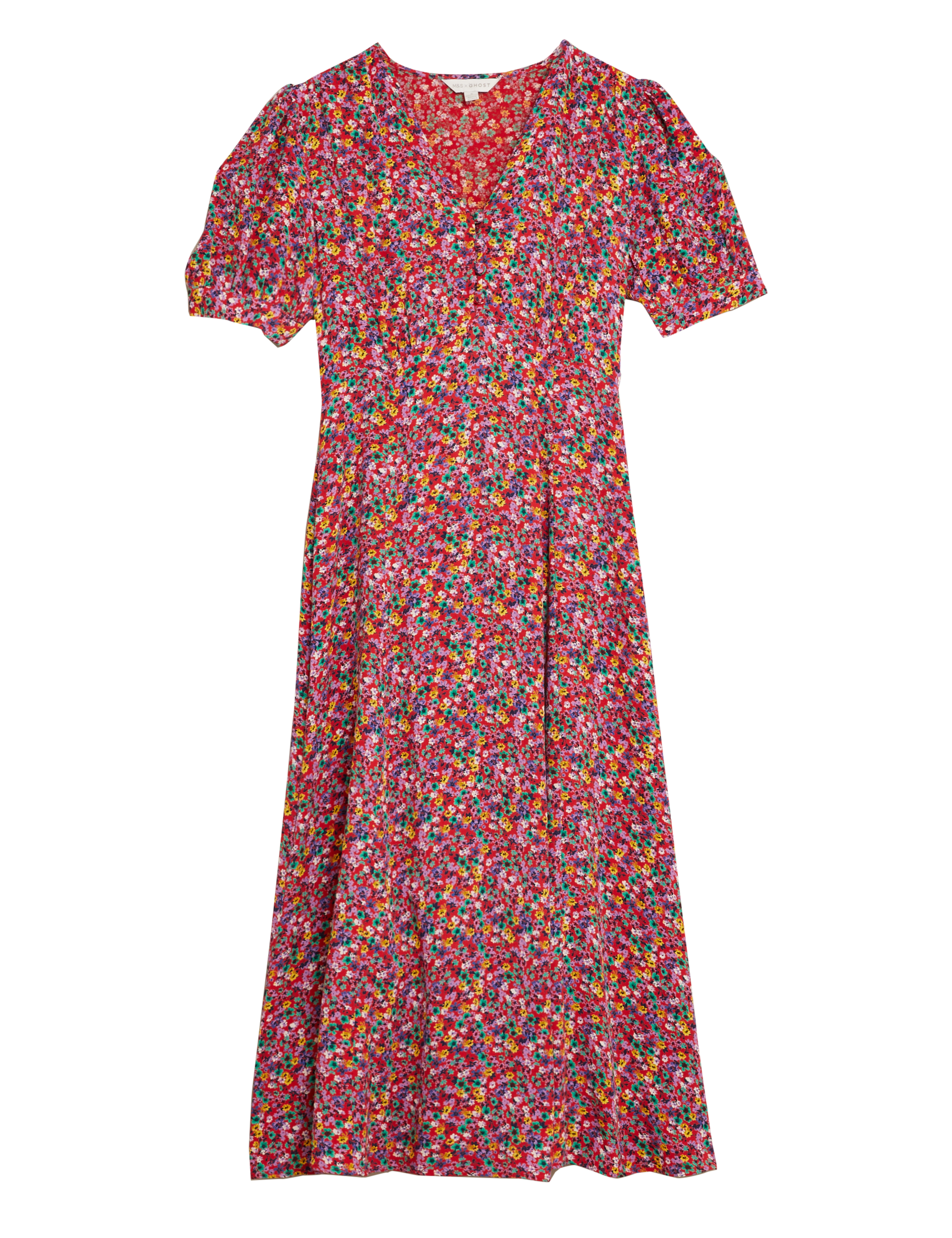 Floral V-Neck Tie Sleeve Midi Dress, M&S X GHOST
