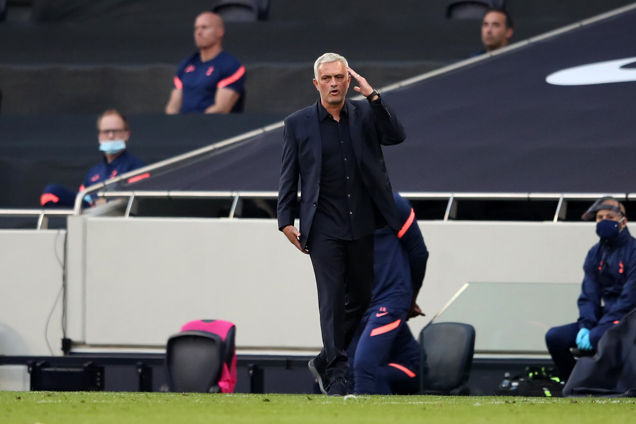 LONDON, ENGLAND - SEPTEMBER 13: Jose Mourinho, Manager of Tottenham Hotspur reacts during the Premier League match between Tottenham Hotspur and Everton at Tottenham Hotspur Stadium on September 13, 2020 in London, England. (Photo by Alex Pantling/Getty Images)