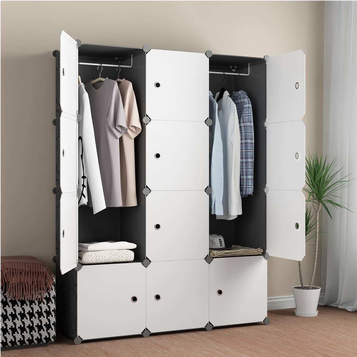 10 Tier EVELYN LIVING 5/10 Tier Hanging Wardrobe Storage Shelf Organiser Breathable Closet Pockets Unit Cupboards Shelves Foldable for Clothes Sweaters Shoes Accessories