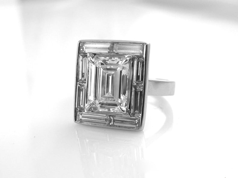 Baguette Halo Diamond Engagement Rings