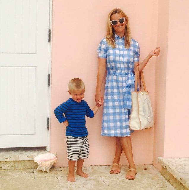 Reese Witherspoon's Blue Checked Dress | POPSUGAR Fashion