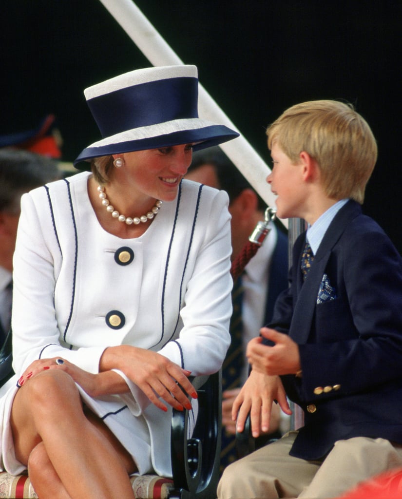 Prince Harry chatted with his mother during the V-J Day commemorations in August 1995.