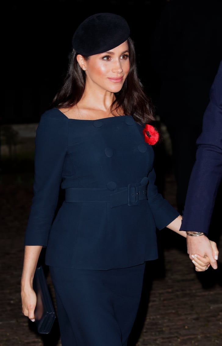 Meghan in a Midnight Blue Suit Dress | Meghan Markle Wearing Blue During Her Pregnancy 2019 ...
