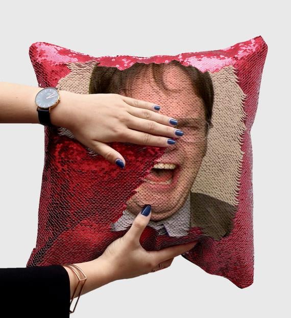 Dwight Schrute Laughing Sequin Pillow in Red
