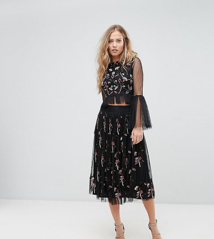 Lace and Beads Midi Skirt in 3D Embellishment