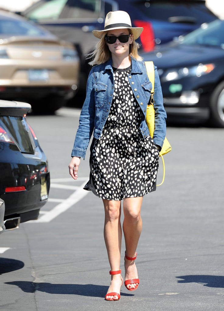 Reese Witherspoon in a Sea Dress and Current/Elliott Jean Jacket
