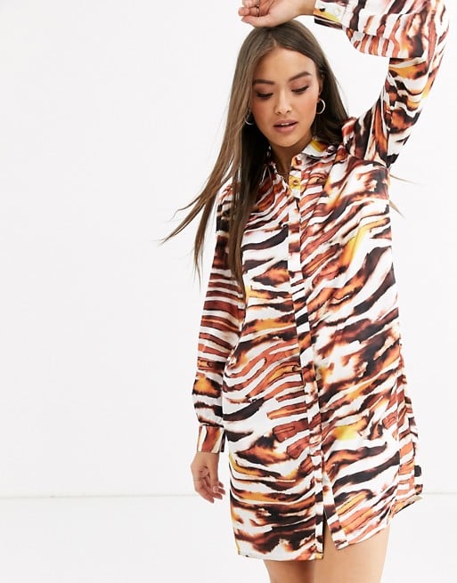 Neon Rose Shirt Tiger Print Dress