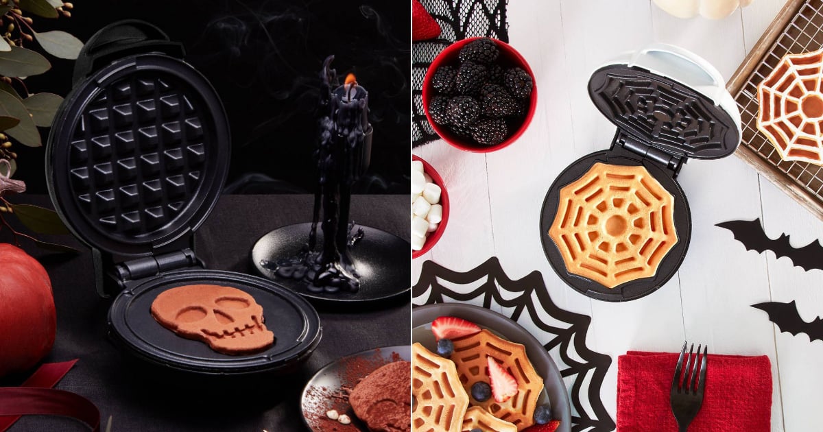 Dash Nonstick Mini 4 Waffle Maker Set (Pumpkin Skull Spider Web)