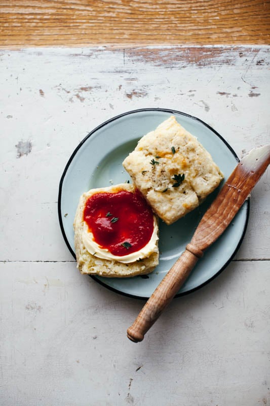 Cheddar and Thyme Scones With Tomato Jam