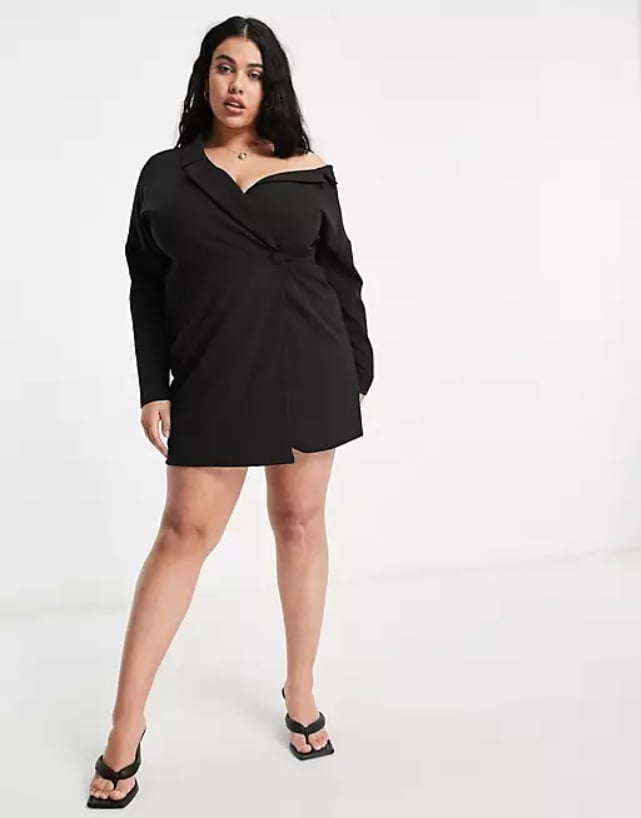 ASOS Design Curve Fallen Shoulder Wrap Shirt Minidress