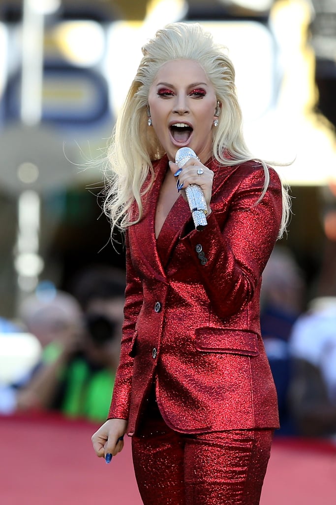 Lady Gaga's Red Gucci Suit at the Super Bowl