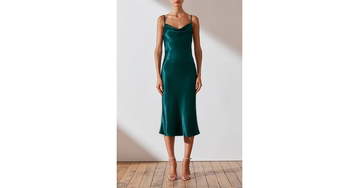 gisele bias cowl midi dress