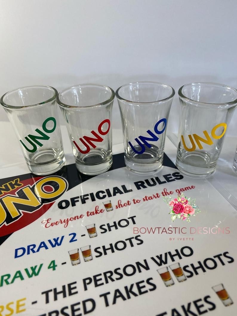 no playing cards Included Drunk Uno Shot Glasses and Game Rules 