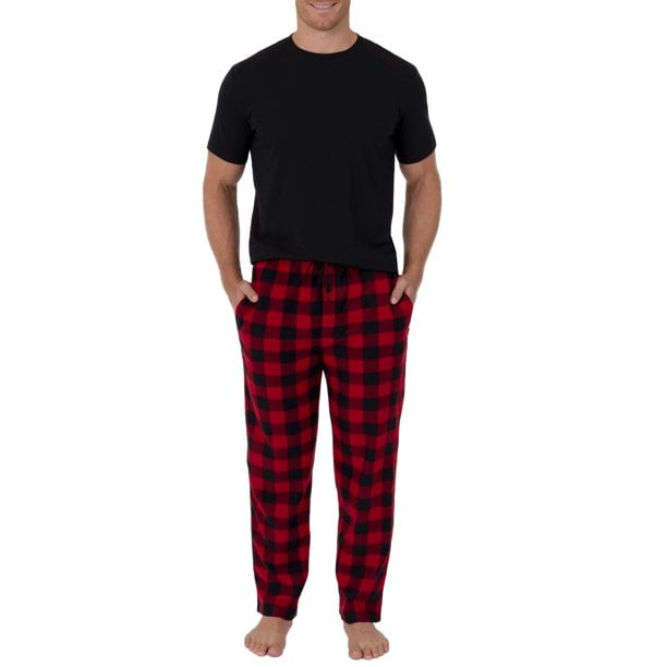 Fruit of the Loom Men's Short Sleeve Crew Neck Top and Fleece Pajama Pant Set