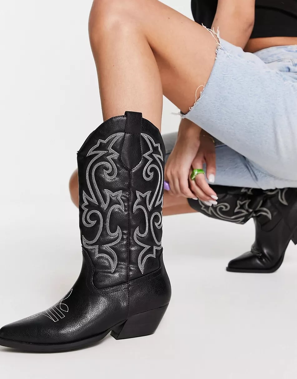 Black Cowboy Boots: Asos Design Andi Flat Western Boots | The Best Black  Boots To Invest In This Fall | Popsugar Fashion Photo 7