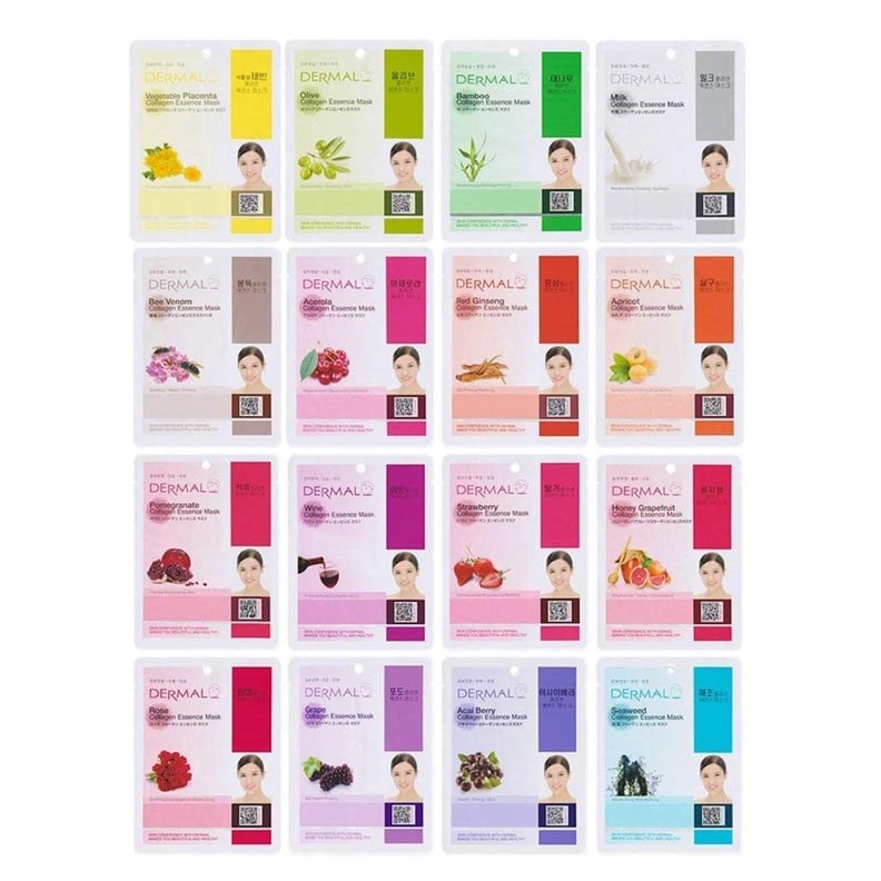 Dermal Collagen Essence Full Face Facial Mask Sheet, 16 Combo Pack