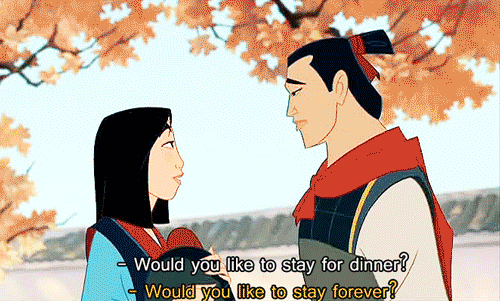When Li Shang visits her, Mulan's family is totally embarrassing.