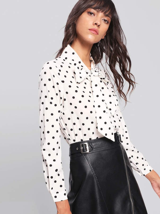 Shein Curve White Polka Dot Top