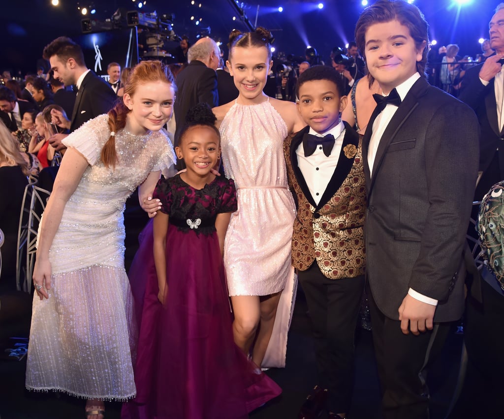 Pictured: Sadie Sink, Faithe C. Herman, Millie Bobby Brown, Miles Brown, and Gaten Matarazzo