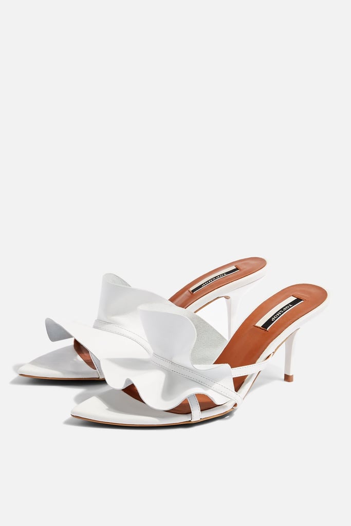 Topshop Ruffle White V Point Mules