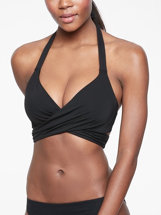 ATHLETA Tri-ssential Zip Front Bikini Top, NWOT, Medium, Navy Colorblock