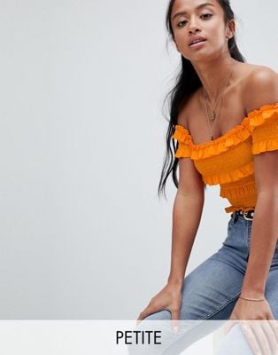 Vero Moda Petite Ruffle Bardot Crop Top