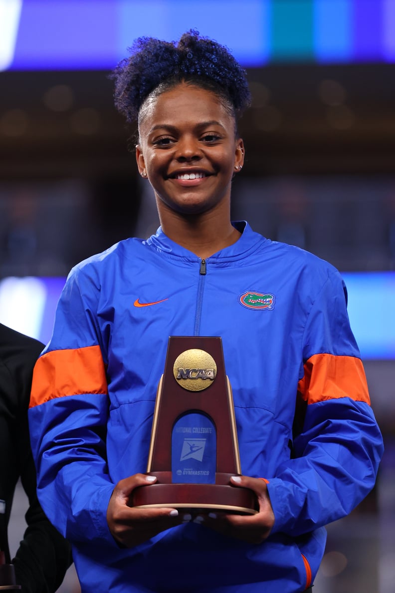 FORT WORTH, TX - APRIL 14: Trinity Thomas of the Florida Gators wins the national championship in uneven bars during the Division I Womens Gymnastics Championship held at Dickies Arena on April 14, 2022 in Fort Worth, Texas. (Photo by C. Morgan Engel/NCAA