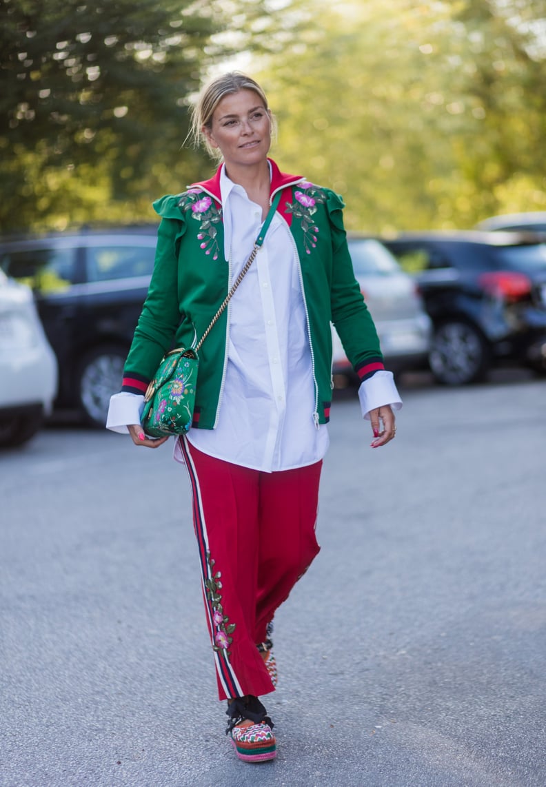 Style Side-Striped Pants With a Floral Bomber Jacket