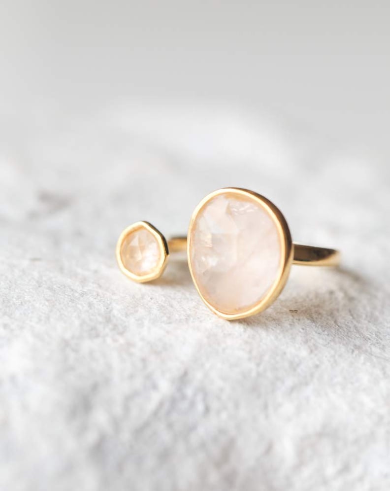 MJLuLu Double Stone Simulated Rose Quartz Open Circle Light Pink Ring