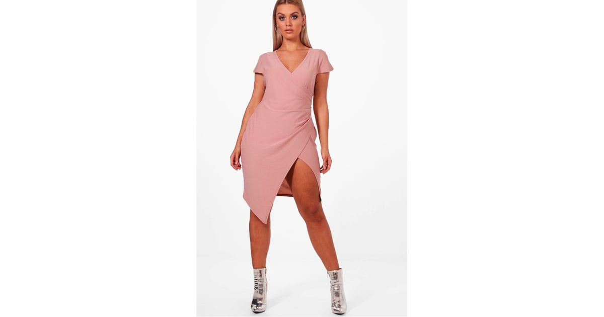 cap sleeve wrap midi dress