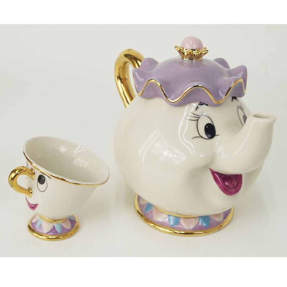 Disney Beauty and the Beast Mrs. Potts Teapot Set With 2 Chip Cups