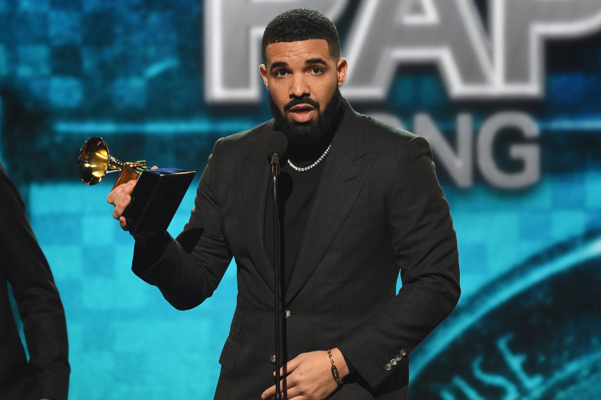 LOS ANGELES, CA - FEBRUARY 10:  Drake accepts the Best Rap Song award for 'God's Plan' onstage backstage during the 61st Annual GRAMMY Awards at Staples Centre on February 10, 2019 in Los Angeles, California.  (Photo by Kevin Mazur/Getty Images for The Recording Academy)