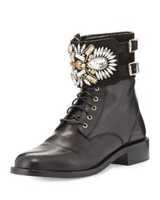 Rene Caovilla Crystal-Cuff Combat Boot