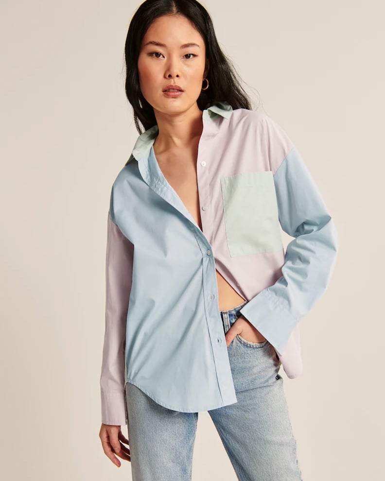 Abercrombie & Fitch Oversized Poplin Colorblock Button-Up Shirt