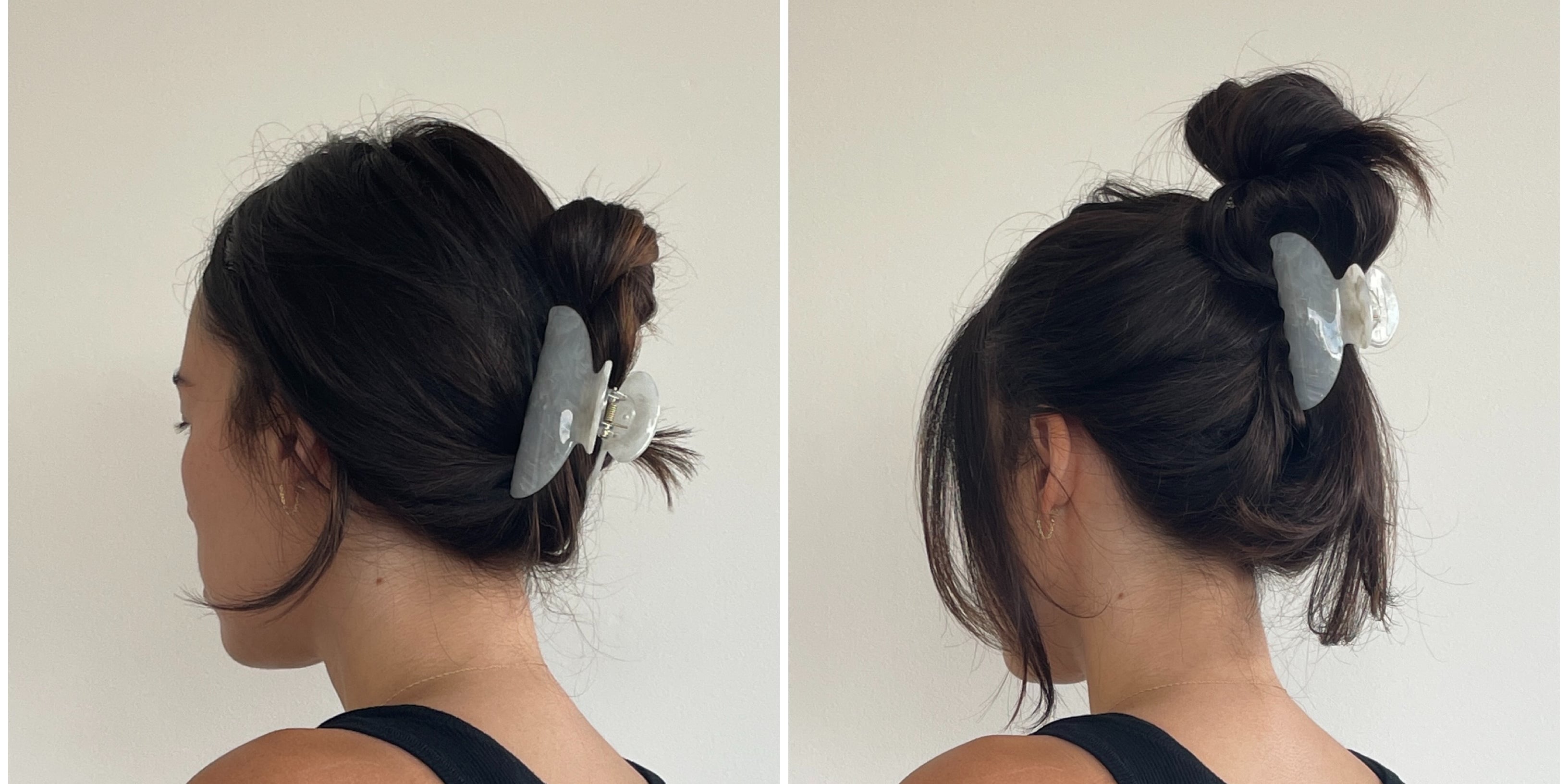 Easy half up claw clip bun! ✨ Section off the top of your hair into a  ponytail and hold it in your non-dominant hand. Using your domin