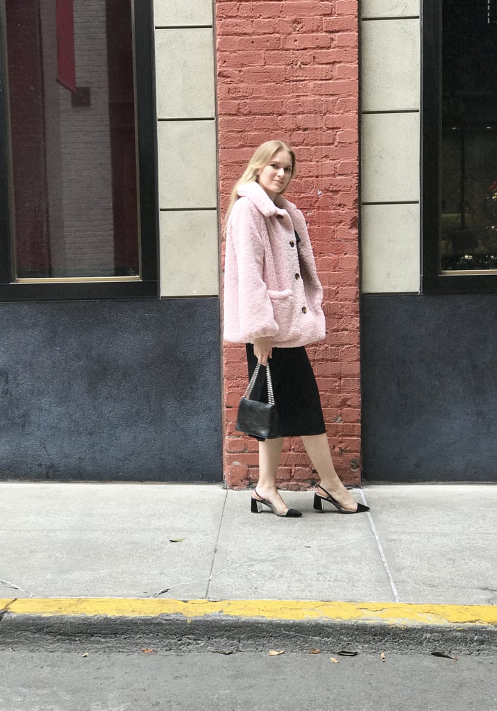 Pink Teddy Coat: Dressed Up With an LBD and Heels