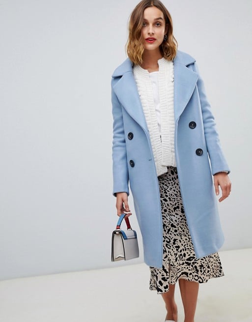 River Island Double Breasted Longline Coat Princess Beatrice Blue